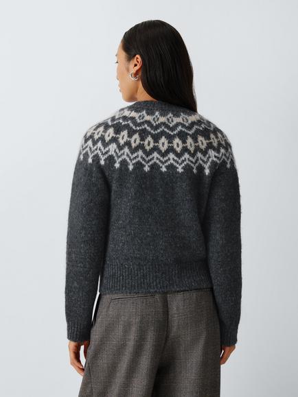 John Lewis Alpaca Blend Crew Neck Cardigan, Fairisle - view 2, Fairisle