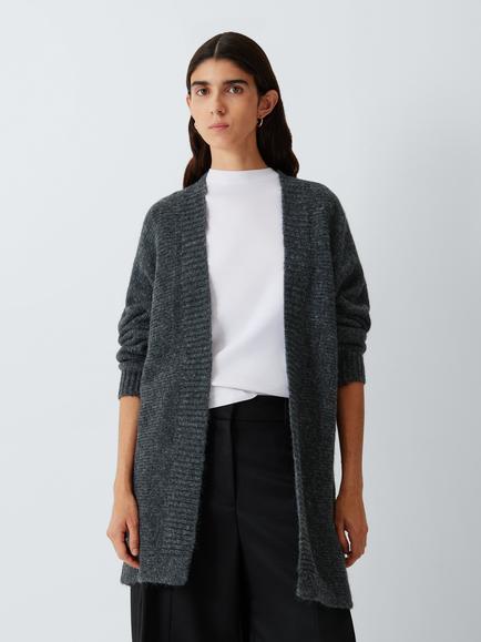 John Lewis Alpaca Blend Edge to Edge Knitted Cardigan, Charcoal