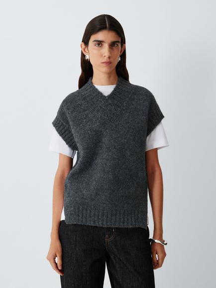 John Lewis Alpaca Blend Tabbard Vest, Charcoal, Charcoal