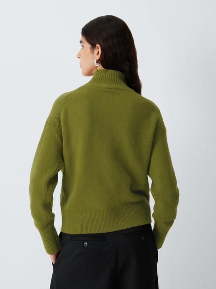 John Lewis Soft Cotton Blend Turtle Neck Jersey Top - view 2, Olive