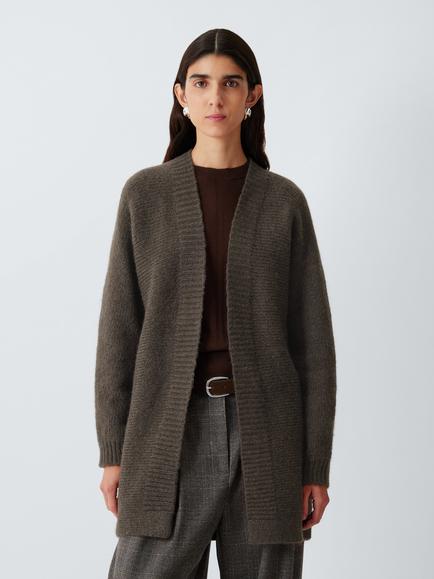 John Lewis Alpaca Blend Edge to Edge Knitted Cardigan, Chocolate