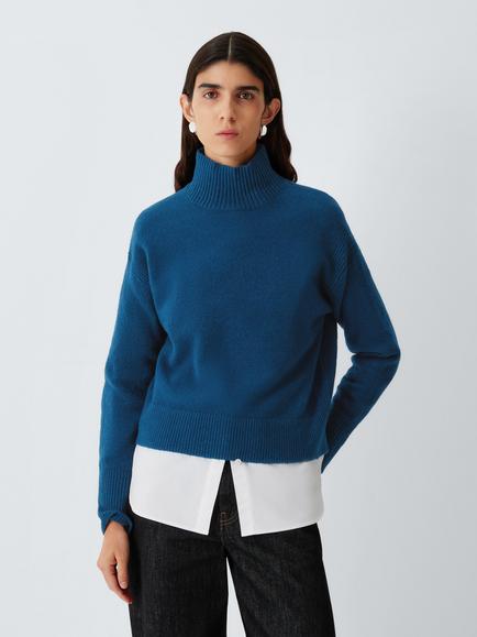 John Lewis Soft Cotton Blend Turtle Neck Jersey Top, Poseidon