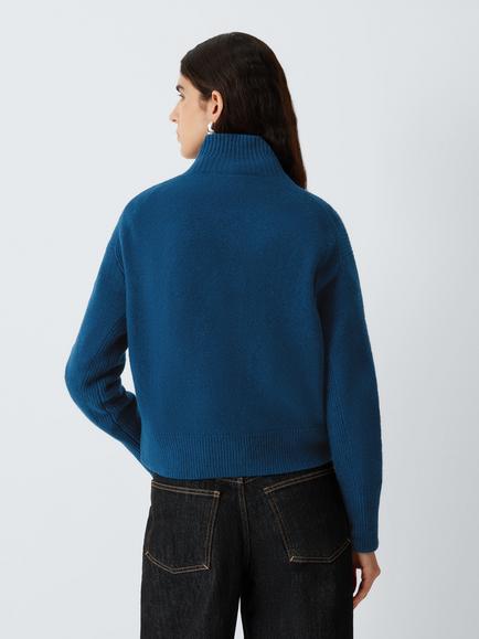 John Lewis Soft Cotton Blend Turtle Neck Jumper - view 2, Poseidon