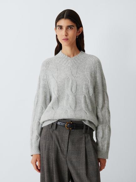 John Lewis Alpaca Blend Cable Knit Jumper, Light Grey