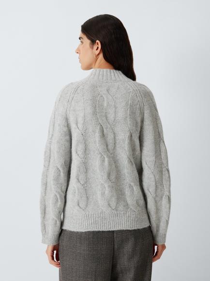 John Lewis Alpaca Blend Cable Knit Jumper - view 2, Light Grey
