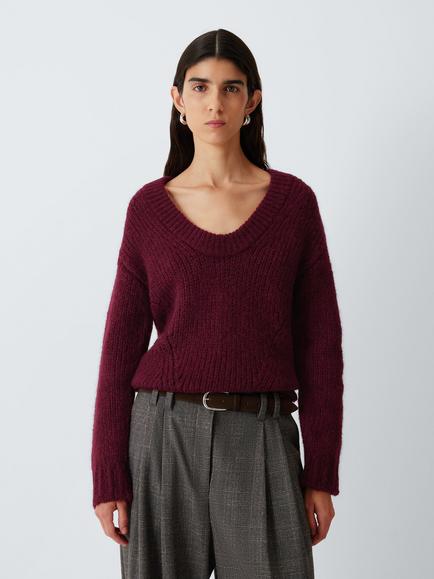 John Lewis Alpaca Blend V-Neck Jumper, Fig, Fig