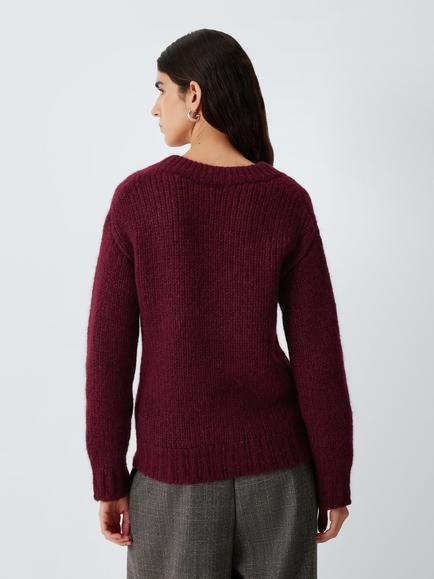 John Lewis Alpaca Blend V-Neck Jumper, Fig - view 2, Fig