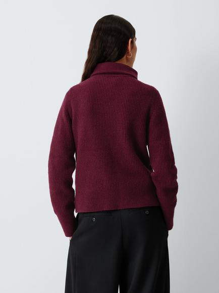 John Lewis Zip Neck Soft Cotton Blend Jumper - view 2, Fig