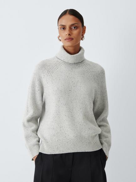John Lewis Wool Rich Roll Neck Jumper, Fleck