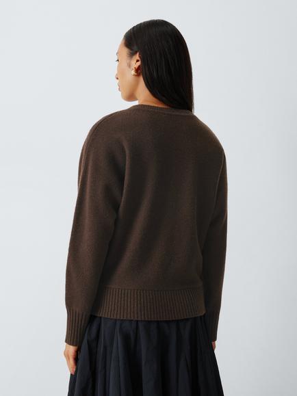 John Lewis Wool Blend V-Neck Jumper - view 2, Chocolate