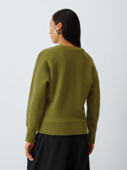 John Lewis Wool Blend V-Neck Jumper - view 2, Olive