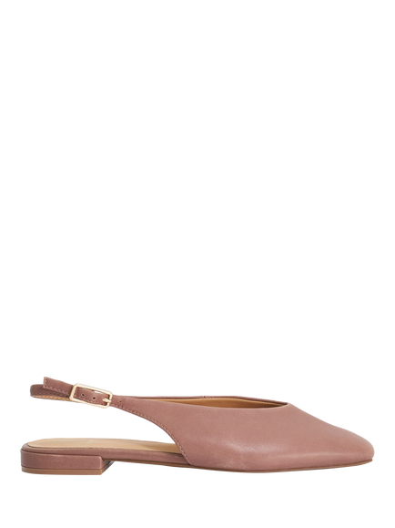 Dune London Heartbeat Square Toe Leather Slingback Shoes, Dark Pink