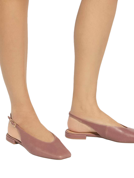 Dune London Heartbeat Square Toe Leather Slingback Shoes - view 2, Dark Pink