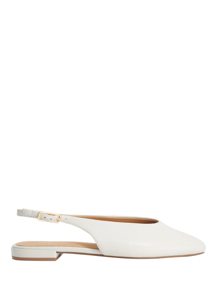 Dune London Heartbeat Square Toe Leather Slingback Shoes, Ecru