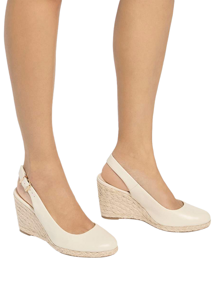 Dune London Capable Leather Wedge Heel Court Shoes - view 2, Ecru