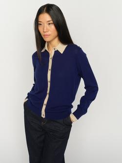 MOS MOSH Contrast Trim Wool Rich Cardigan, Salute Navy, Salute Navy