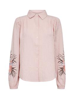 MOS MOSH Embroidered Sleeve Oxford Stripe Shirt, Peachy, Peachy
