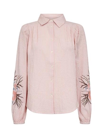 MOS MOSH Embroidered Sleeve Oxford Stripe Shirt, Peachy, Peachy