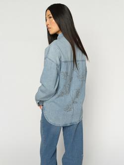 MOS MOSH Emm Embroidered Floral Denim Shirt, Light Blue - view 2, Light Blue