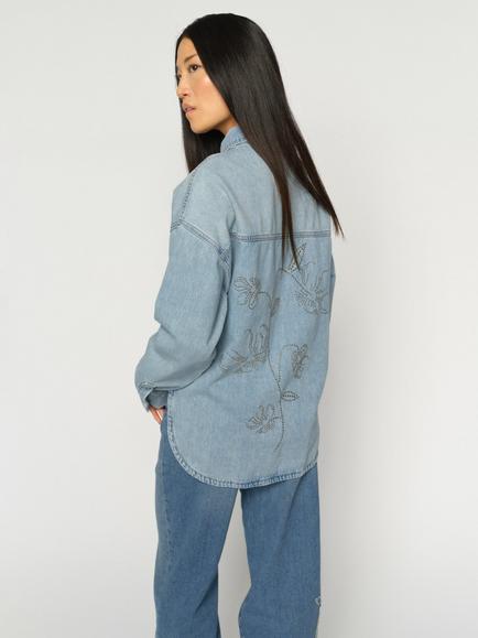 MOS MOSH Emm Embroidered Floral Denim Shirt, Light Blue - view 2, Light Blue