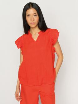 MOS MOSH Ruffle Sleeve Pure Linen Top, Spicy Orange