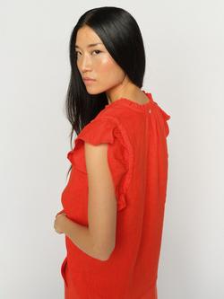 MOS MOSH Ruffle Sleeve Pure Linen Top - view 2, Spicy Orange
