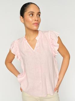 MOS MOSH Ruffle Sleeve Pure Linen Top - view 2, Ballet Slipper