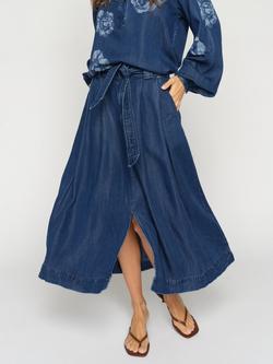MOS MOSH Koda Button Down Denim Midi Skirt, Dark Blue, Dark Blue