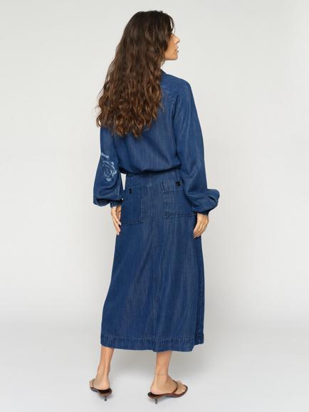MOS MOSH Koda Button Down Denim Midi Skirt, Dark Blue - view 2, Dark Blue
