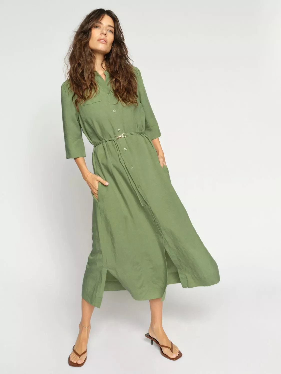 MOS MOSH Rayas Alexi Tie Waist Shirt Dress, Turf Green