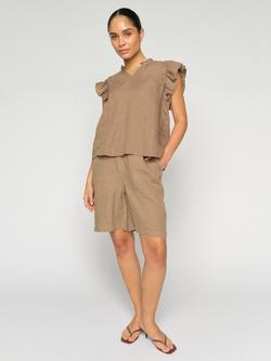 MOS MOSH Emmie Bermuda Pure Linen Shorts, Petrified Oak - view 2, Petrified Oak