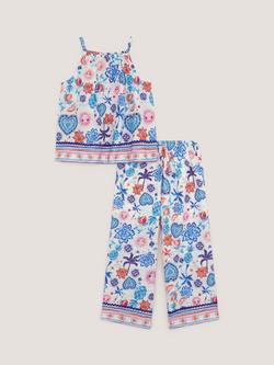 Monsoon Kids' Summer Print Top & Trousers Set, Cream, Cream