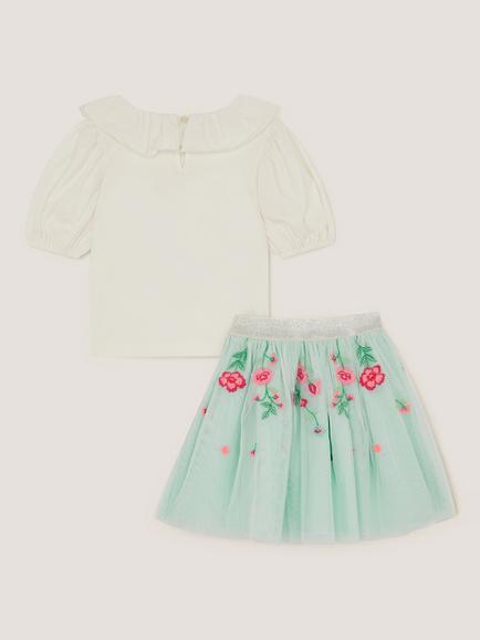 Monsoon Kids' Sequin Top and Mesh Skirt Set, Multi - view 2, Multi