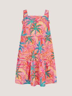 Monsoon Kids' Tropical Swirl Print Beach Dress, Orange - view 2, Orange