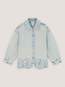 Monsoon Kids' Sequin Flower Denim Jacket, Light Blue, Light Blue