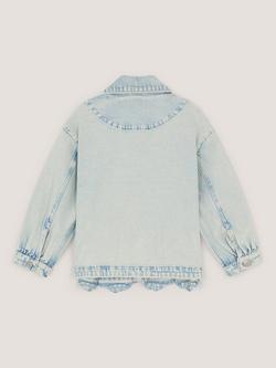 Monsoon Kids' Sequin Flower Denim Jacket, Light Blue - view 2, Light Blue