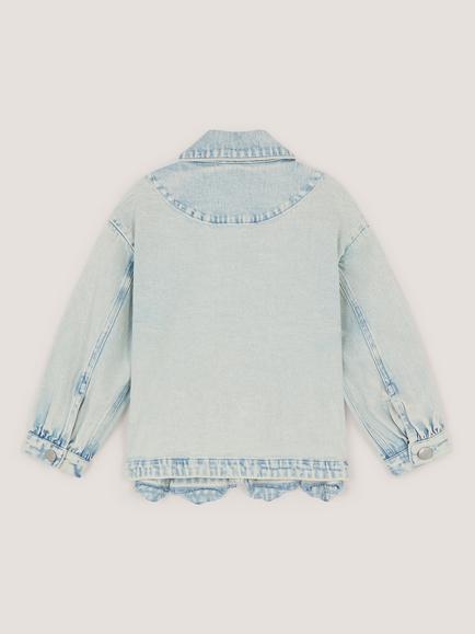 Monsoon Kids' Sequin Flower Denim Jacket, Light Blue - view 2, Light Blue