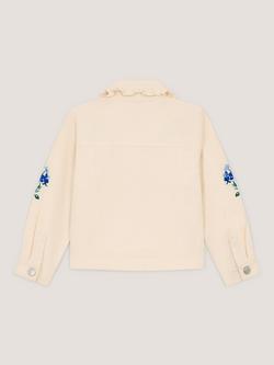 Monsoon Kids' Embellished Floral Denim Jacket, Ivory - view 2, Ivory