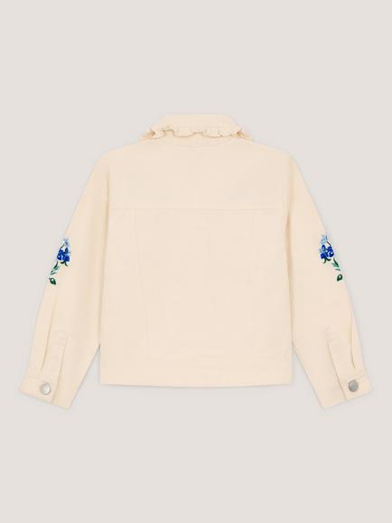Monsoon Kids' Embellished Floral Denim Jacket, Ivory - view 2, Ivory