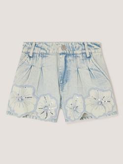 Monsoon Kids' Sequin Denim Shorts, Light Blue, Light Blue