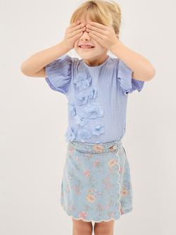 Monsoon Kids' Floral Denim Skort, Blue/Multi, Blue/Multi