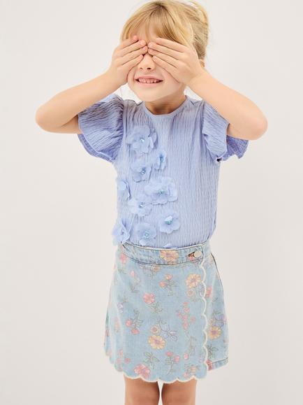 Monsoon Kids' Floral Denim Skort, Blue/Multi, Blue/Multi