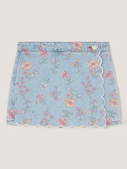 Monsoon Kids' Floral Denim Skort, Blue/Multi - view 2, Blue/Multi