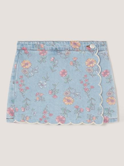 Monsoon Kids' Floral Denim Skort, Blue/Multi - view 2, Blue/Multi