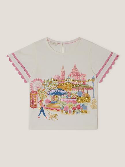 Monsoon Kids' Short Sleeve London Scene T-Shirt, White/Multi, White/Multi