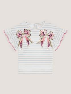 Monsoon Kids' Short Sleeve Sequin Bow T-Shirt, White/Multi, White/Multi