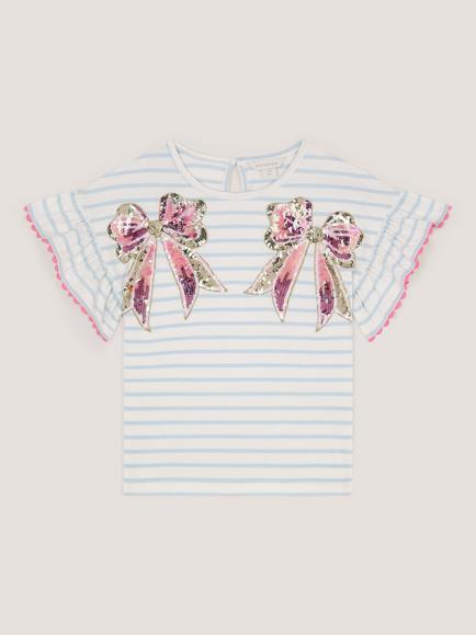 Monsoon Kids' Short Sleeve Sequin Bow T-Shirt, White/Multi, White/Multi