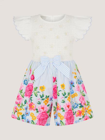 Monsoon Kids' Floral Shirred Playsuit, Multi, Multi