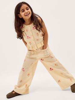 Monsoon Kids' Cassia Top and Trouser Set, Cream/Multi, Cream/Multi