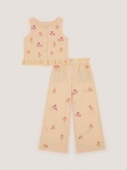 Monsoon Kids' Cassia Top and Trouser Set, Cream/Multi - view 2, Cream/Multi
